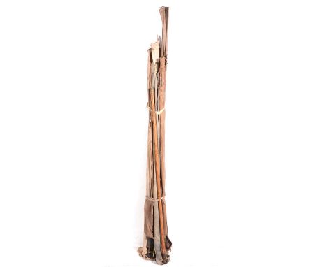 Quantity of split-cane fishing rods, including an Allcocks 'The Light Caster' two-section rod, and a Foster Brothers 'The Per