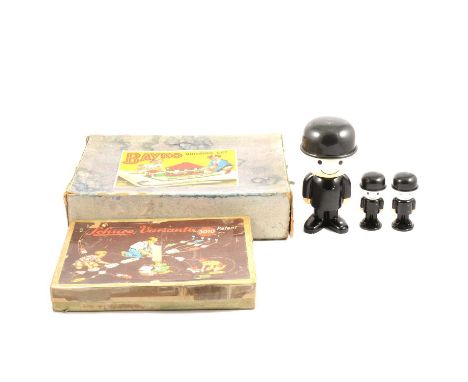 Schuco Germany Varianto 3010 tin-plate set, boxed; Bayko building set no.3, and Homepride's Fred Airfix plastic flour shaker 