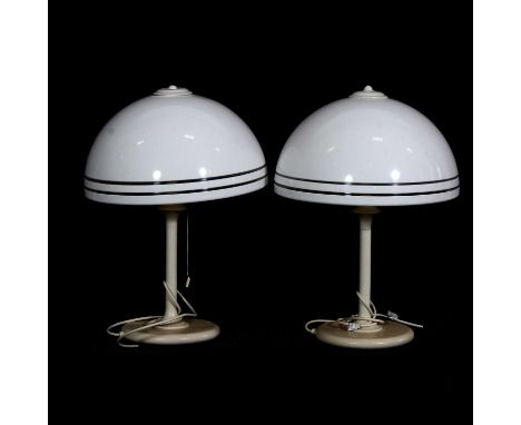 Pair of Art Deco style table lamps, domed shades, height 56cm.Condition report:Both lamp bases are good, althought no current