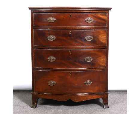 Reproduction mahogany bowfront chest of drawers, of small proportions, the top with a moulded edge, four long graduating draw