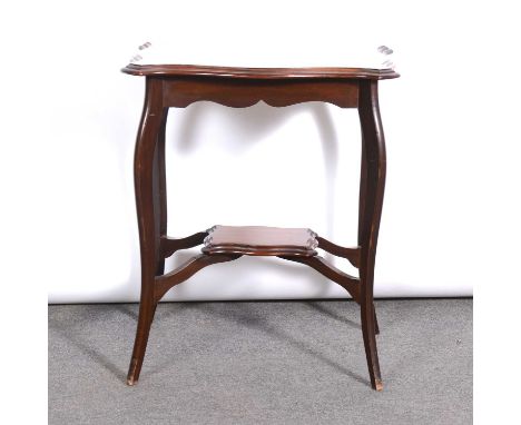 Edwardian mahogany occasional table, serpentine moulded top, cabriole supports joined by a cross stretcher with shelf, width 