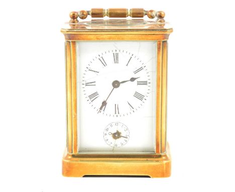 French brass carriage clock, rectangular enamelled dial (damaged), alam movement lacking bell, 11.5cm.