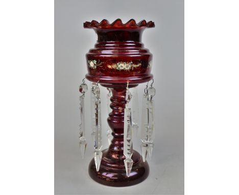 Cranberry glass epergne - Approx height 31cm 