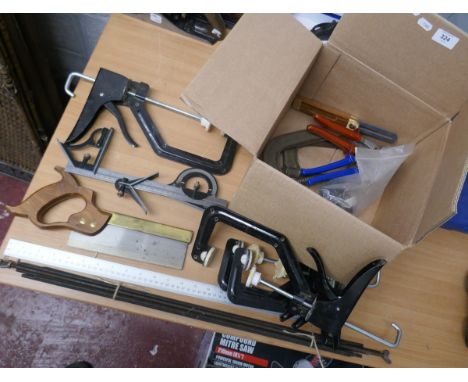 Collection of tools to include clamps. spanners etc 