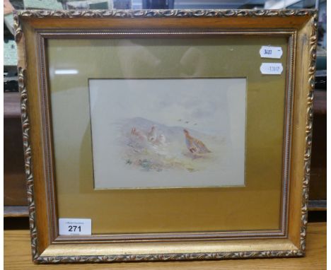 Watercolour by James Stinton (Royal Worcester artist) - Grouse in Moorland - Approx image size: 18cm x 13cm
