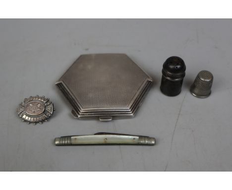 Collection of hallmarked silver to include compact