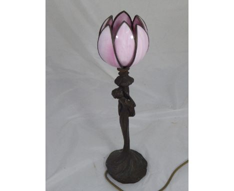 Art Nouveau style lamp with pink glass shade H.48cm