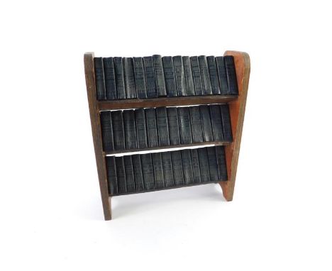 Shakespeare The Works, 40 Vols, miniature books contained on wooden shelf.