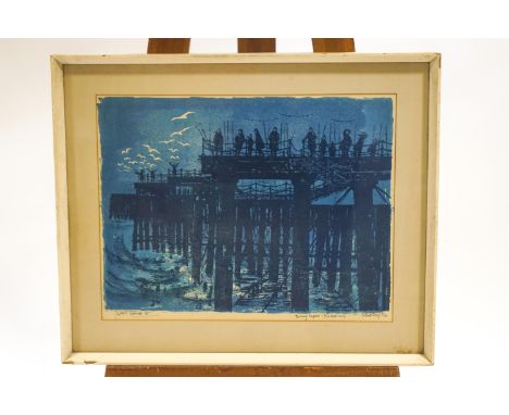 Robert Tavener (1920-2004), Evening Anglers, (Pierhead Series), lithograph, signed and dated 61, titled and numbered artists 