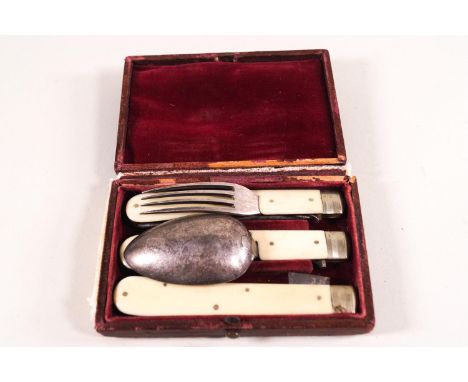 An early 20th century Officer's travelling Campaign knife, fork and spoon set, cased