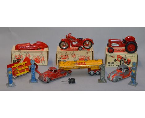 Two boxed B.P. Legetoj (Denmark) diecast models, a Tractor and a Solo Motorcycle, G+/VG in G+ boxes together with various unb