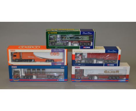 Five boxed Corgi 1:50 scale trucks, CC12008, CC13505, CC13807, 75701 'TNT' and CC12933 'Gilder', the latter having been de-ce