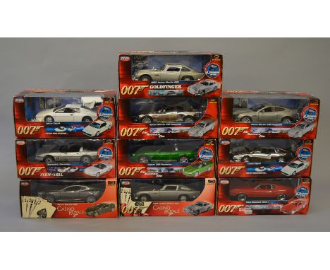 Ten boxed 'Joyride'  diecast models in 1:18 scale, based on cars from some of the James Bond films,  including versions of th