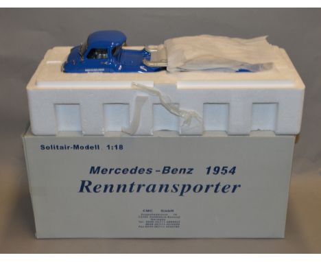 A boxed CMC diecast model of a 1954 Mercedes-Benz Renntransporter, in 1:18 scale, VG in G+ box.