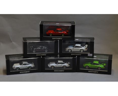 Six boxed Porsche 911 RS diecast model cars in 1:43 scale by Minichamps. All appear VG in VG boxes. (6)