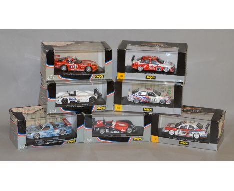 Seven boxed Onyx diecast models in 1:43 scale, various marques including Nissan, Vauxhall and Chrysler, all appear VG in G+/V