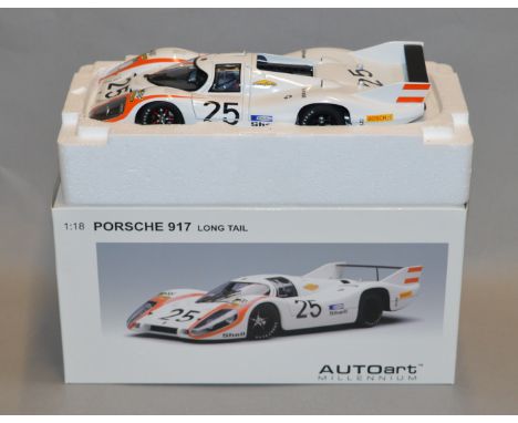 A boxed Autoart diecast model Porsche 917 Long Tail in 1:18 scale, RN '25', VG in VG box.