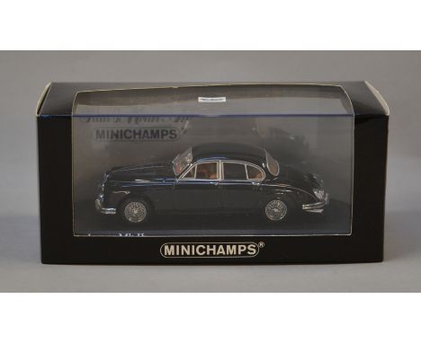 A boxed Minichamps Jaguar Mk II diecast model car in 1:43 scale. Model appears VG in VG box.
