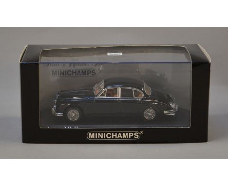 A boxed Minichamps Jaguar Mk II diecast model car in 1:43 scale. Model appears VG in VG box.