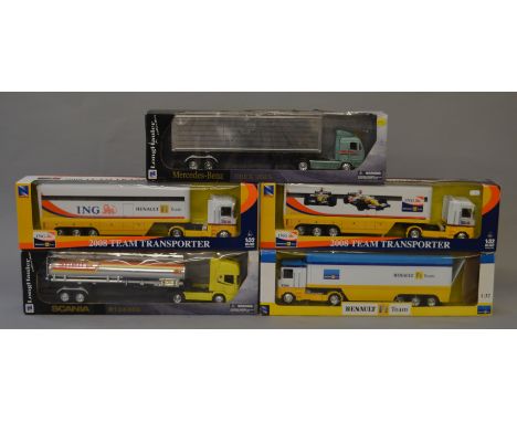 Five boxed Newray articulated truck models in 1:32 scale. Overall models appear G+ although the tanker does have damaged/miss