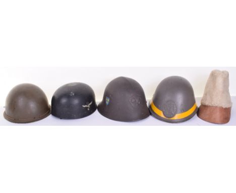 Selection of Steel Helmets and Headdress, consisting of a Dutch Army steel combat helmet retaining the original paint finish,