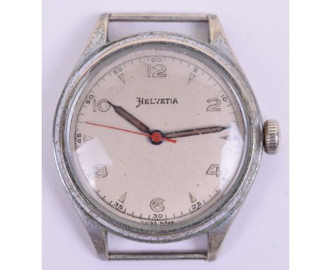 WW2 German Army Issue Manual Wind Wristwatch, made by Helvetia. Complete with the original dial hands. Case stamped to the re