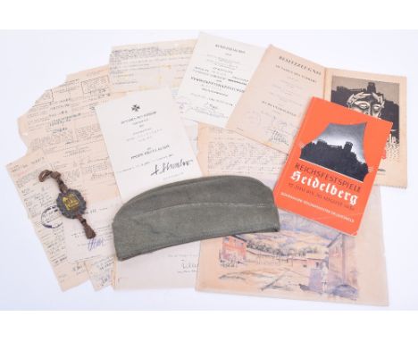 Waffen-SS Overseas / Side Cap & Document Grouping Attributed to Prisoner of War Mathias Bichinger SS-Totenkopf Division, good