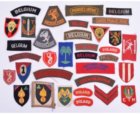 Selection of Allied Armies in Exile Cloth Insignia, consisting of embroidered Free French army embroidered shoulder title, 7x