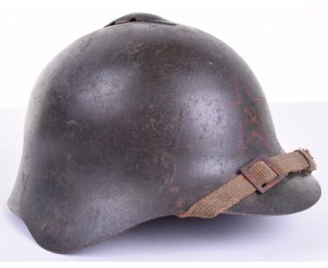 Rare WW2 Russian Model 1936 (SSh-36) Steel Combat Helmet, the shell with its flared sides and top comb retains nearly all of 