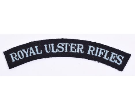 Rare 1st Battalion Royal Ulster Rifles 1st & 6th Air Landing Brigades Cloth Shoulder Title, light blue embroidered lettering 