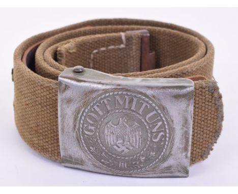 WW2 German Afrika Korps (D.A.K) Belt and Buckle, other ranks pattern olive webbing belt with steel German army belt buckle. T
