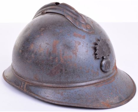 WW1 French Infantry Adrian Pattern Steel Combat Helmet Shell, retaining the Horizon Blue paint finish to the exterior, flamin