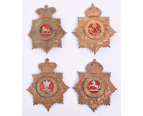 Selection of Other Ranks Helmet Plates, consisting of Kings Crown Royal Jersey Light Infantry, Kings Crown Liverpool regiment