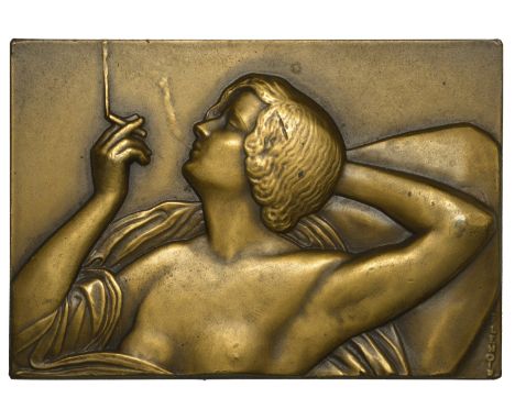 Lenoir, Pierre-Charles (French, 1879-1953); b. Paris   FRANCE, Fumeuse [Smoker], 1931, a uniface bronze Art Déco plaque by P.