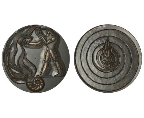 Lallement, Jean-Charles (French, 1914-1970); b. Paris   FRANCE, Pétrole [Oil], 1957, a bronze medal by J.-C. Lallement, naked