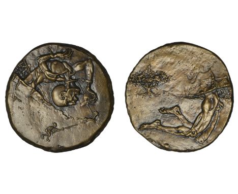 Summers, Gordon (British, 1965-present); b. Wallsend   ENGLAND, The Fruit of Knowledge, 1989, a cast bronze medal by G. Summe