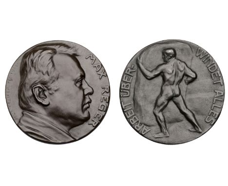 Pfeifer, Felix Georg (German, 1871-1945); b. Leipzig   GERMANY, Max Reger, 1911, a large cast bronze medal by F.G. Pfeifer, b