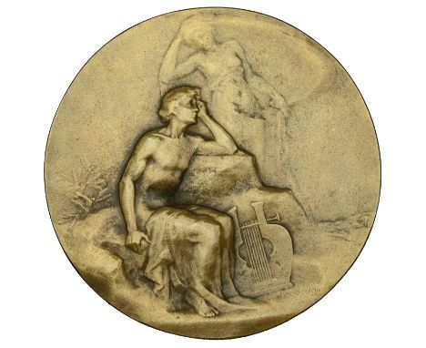 Desvignes, Louis (French, 1877-1934); b. Creusot   FRANCE, Apollon et sa Muse, c. 1908, a uniface cast bronze medal by L. Des