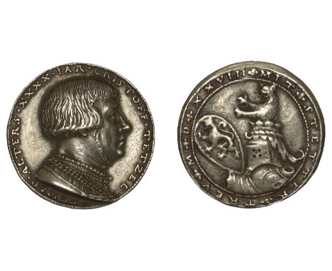 Gebel, Matthes (German, c. 1500-1574); b. not known   GERMANY, Cristoff Tetzel, 1528, a cast silver medal by M. Gebel, bust r