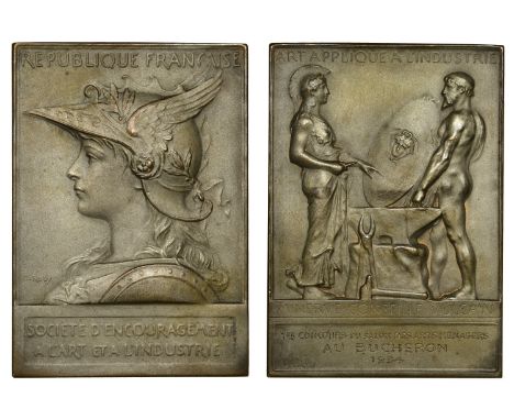 Roty, Louis-Oscar (French, 1846-1911); b. Paris   FRANCE, Art Appliqué à l’Industrie, 1884, a plated bronze award plaque by L