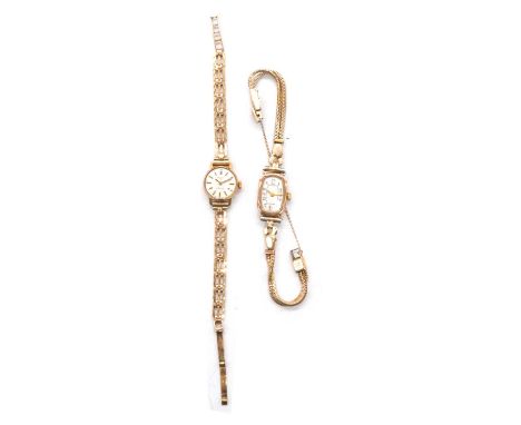 Two lady's 9 carat gold wristwatches, Rotary - a lady's 9 carat yellow gold bracelet wristwatch, 14mm circular champagne rais