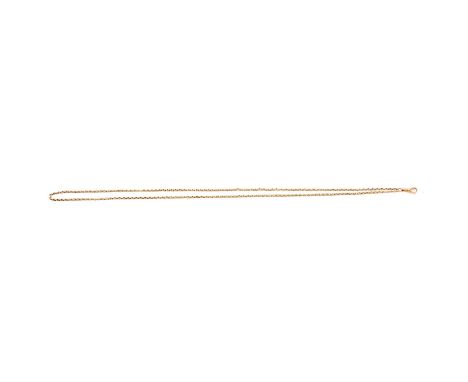 A yellow metal 2.3mm gauge oval belcher link chain necklace 90cm long, swivel fastener marked 9ct, 15.3g.