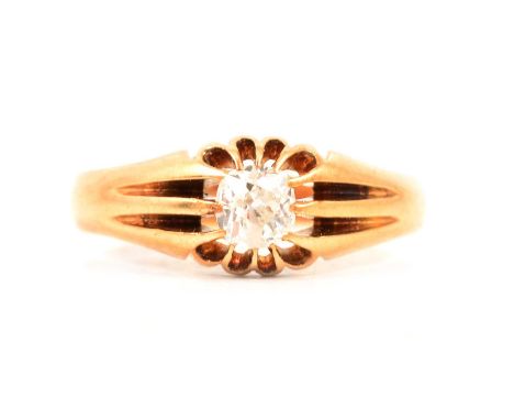 A diamond solitaire ring, gentleman's style, the old cut stone, approximately 5x3mm, claw set in an 18 carat yellow gold moun