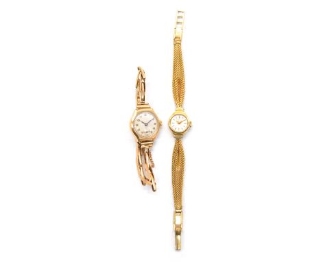 Two lady's wristwatches, a lady's 9 carat yellow gold bracelet wristwatch, 18mm circular off-white Arabic numeral dial with s