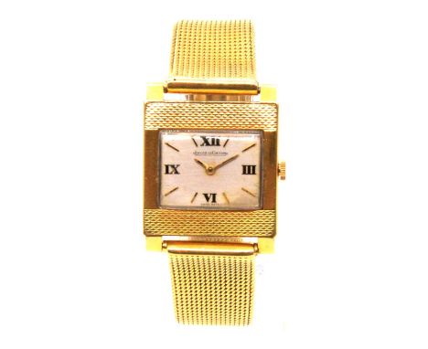 Jaeger-leCoultre - an 18 carat yellow gold manual wind bracelet wristwatch, 15x20mm rectangular champagne baton dial with rom