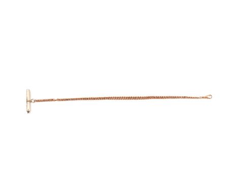 A rose metal gold single Albert watch chain, solid curb links graduating from 6mm to 4.2mm, fitted with a swivel fastener, le