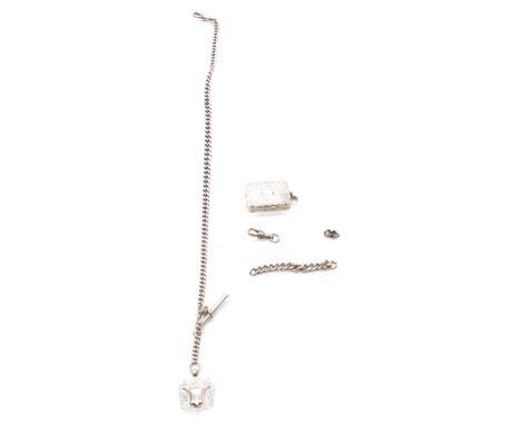 A silver Albert watch chain and Victorian silver vinaigrette, a silver Albert watch chain, the hollow curb links graduating f