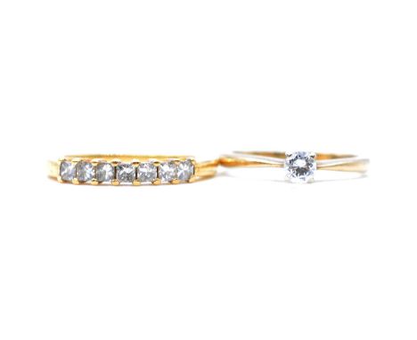 Two diamond rings, a diamond solitaire ring, the 3.7mm brilliant cut stone claw set in a 9 carat yellow gold mount ring size 