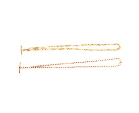 Two modern 9 carat gold Albert watch chain necklaces, a 9 carat yellow gold figaro link Albert watch chain necklace, fitted w