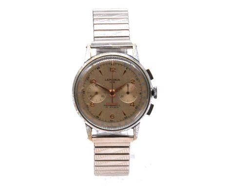 Lemania - a gentleman's vintage 105 stainless steel chronograph wristwatch, 30mm circular silvered baton dial with Arabic num